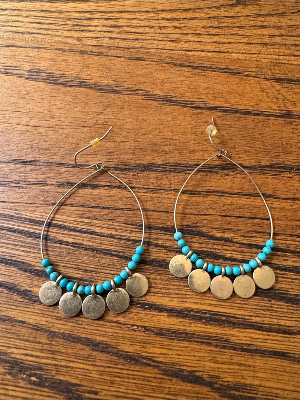 Free with purchase Tear Drop Dangle Earrings with Teal and Gold Beads